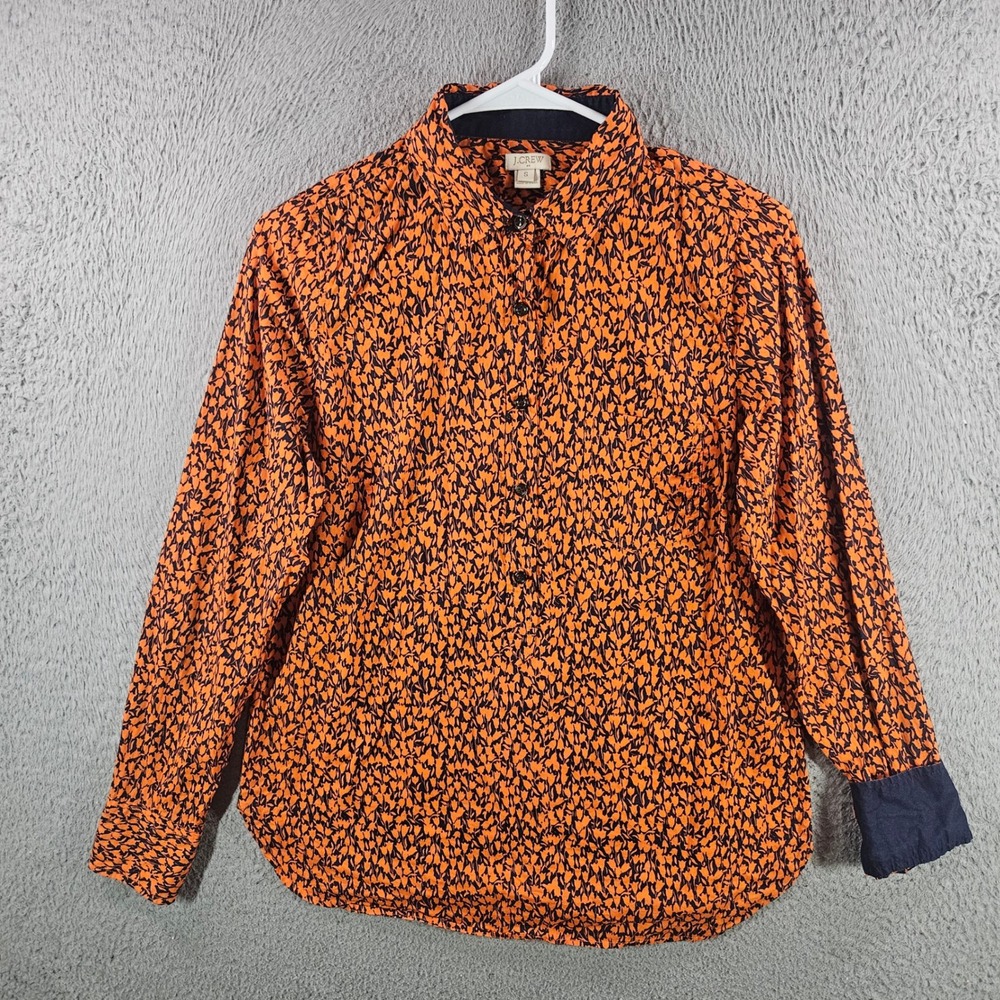 J.Crew Womens Orange Navy Blue Tulip Floral Cotton Button Down Shirt Size S